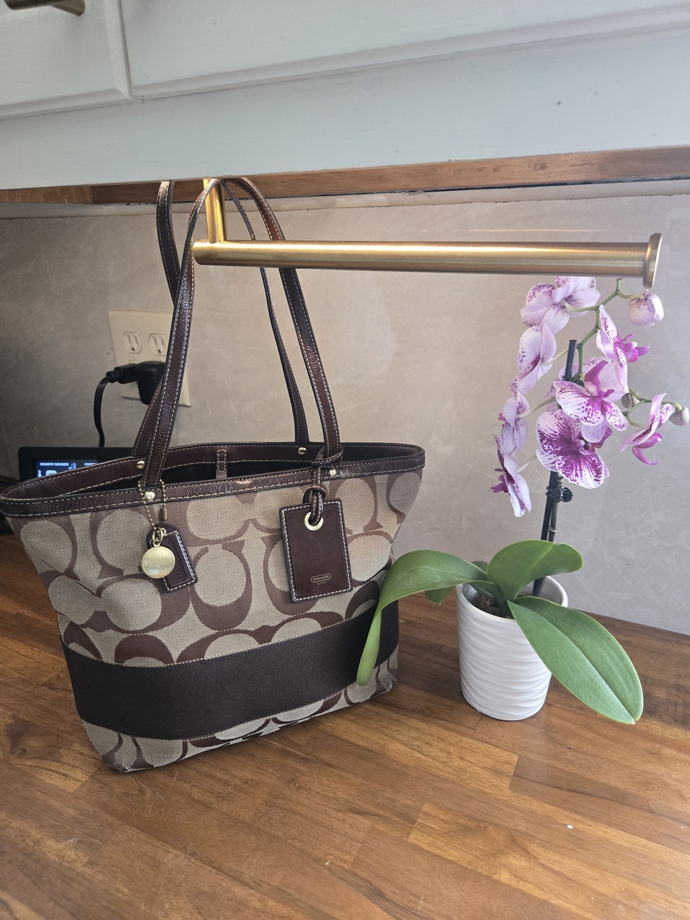 Coach 10124 Tan and Brown Signature Canvas Tote Y2K